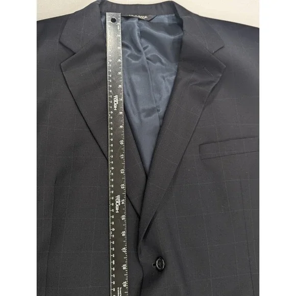 Jos. A Bank Blazer Coat Sport‎ Jacket Cashmere Wool Windowpane Black 50R 52